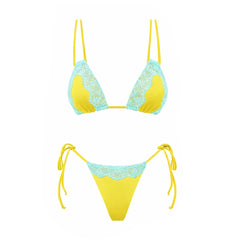 Contrast Trim Lace Two-Piece Swimwear Set
