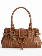 Structured Rivet Lock Shoulder Bag