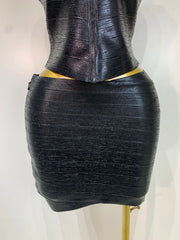 Metallic Bandage Mock Neck Tank Top and Mini Skirt Set
