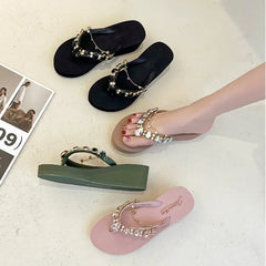 Embellished Wedge Flip Flops