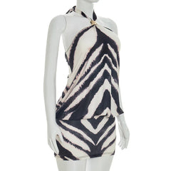 Halter Neck Backless Zebra Print Mini Dress