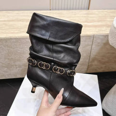 Pointed Toe Wrinkled Ankle Boots
