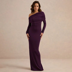 Purple one-shoulder maxi dress