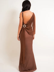 Draped one-shoulder maxi dress in red