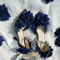 Ankle Strap Low Heel Gothic 3D Rose Shoes