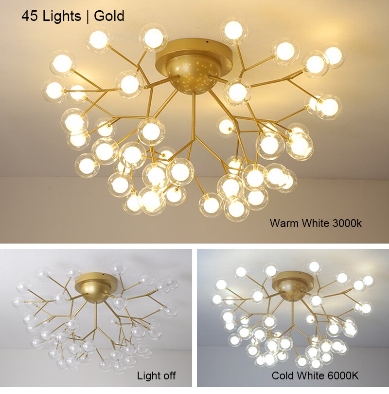 Led Ceiling Chandeliers Tree Branch Ball Glass Shades
