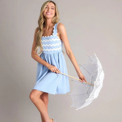 Women's Square Collar High Waist Wavy Skirt Mini Dress