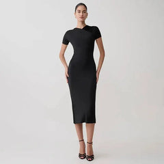 Ruched Cross Neck Short Sleeve Maxi Dress