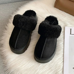 Fur Slippers Women Winter Plush Thick Sole Cotton Home Shoes