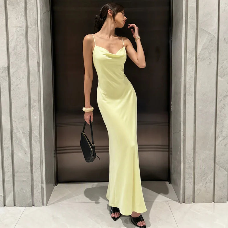 Satin cowl neck maxi dress