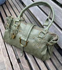 Structured Rivet Lock Shoulder Bag