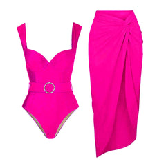 Embellished One-Piece Swimsuit with Wrap Skirt