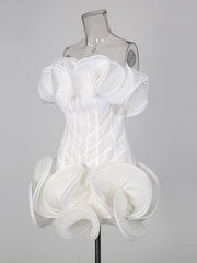 White Ruffle Off-Shoulder Mini Dress