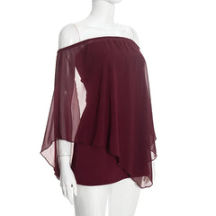 Off Shoulder Mesh Layered Shawl Mini Dress