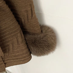Fur Trim Belted Knit Jacket