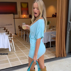 Ruched Draped Deep V-Neck Mini Dress