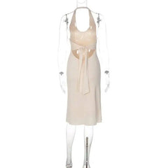 Halter Neck Ribbed Midi Dress