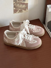 Lace Trim Ribbon Lace Up Sneakers