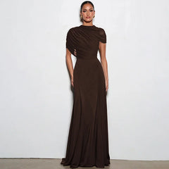 Draped Mock Neck Draped Maxi Dress