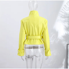 Belted Mock Neck Cropped Jacket