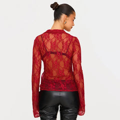 Lace See-Through Long Sleeve Tops