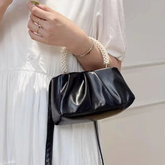 Gathered Clutch Bag with Pearl Handle