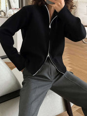 Zip Front Stand Collar Knit Jacket