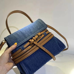 Crossbody Jean Handle With PU Tie Hand Bag