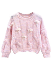 Knitted Sweet Bow Round Neck Sweater