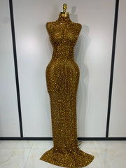 Rhinestone High Neck Sleeveless Dress