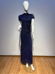 High Neck Cut-out Sequin Mid-Calf Dress