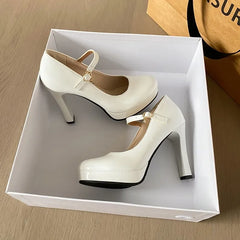 Round Toe Platform Heel Mary Janes Shoes