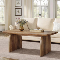 Wood coffee table with sturdy base, modern design, U.S. Origin.