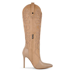 Embroidered Stiletto Knee High Boots