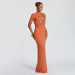 Diagonal collar cutout maxi dress in orange