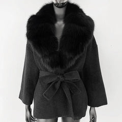 Faux Fur Trim Belted Jacket