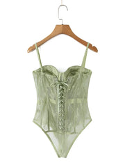 Green Lace Corset Bodysuit