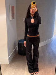 Slim fit long sleeve top with cut-out detail