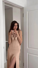 Solid Sleeveless Slit Knit Maxi Dress