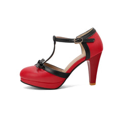 T Strap Platform Bow Heels