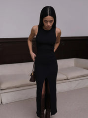 Solid Sleeveless Slit Knit Maxi Dress