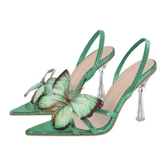 Butterfly Strap Clear Heel Sandals