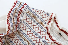 Embroidered Ruffle Mock Neck Long Sleeve Top - Embroidery Close-up