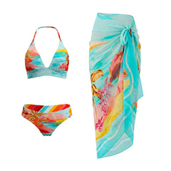 Bikini top and bottom with tropical landscape print