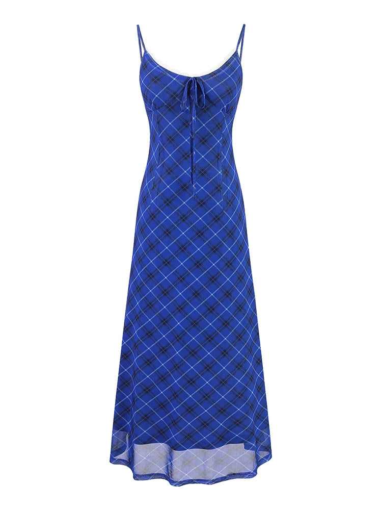 Spaghetti strap tie-front mesh midi dress, front view