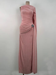 Asymmetrical Draped Cape Sleeve Maxi Gown