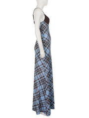 Plaid Lace Trim A-Line Maxi Dress