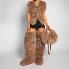 Curly Faux Fur Round Handle Bag