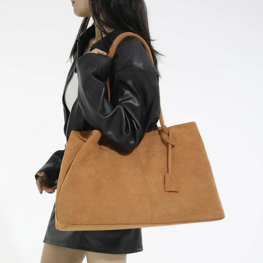 Brown faux suede tote bag