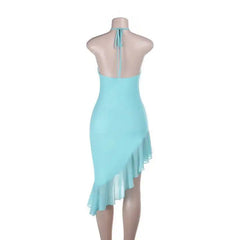 Light Blue Ruffled Asymmetrical Hem Mini Dress